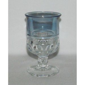 U.S. Glass KINGS CROWN Blue Stained Low Footed Juice Goblet